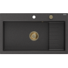 Mexen Omar évier en granit 1 bac 800 x 480 mm, noir moucheté, siphon doré - 6520801005-76-G