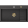Mexen Omar lava-loiça de granito 1-cuba 800 x 480 mm, preto salpicado, sifão dourado - 6520801005-76-G