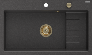 Mexen Omar fregadero de granito 1-cubeta 800 x 480 mm, negro moteado, sifón dorado - 6520801005-76-G
