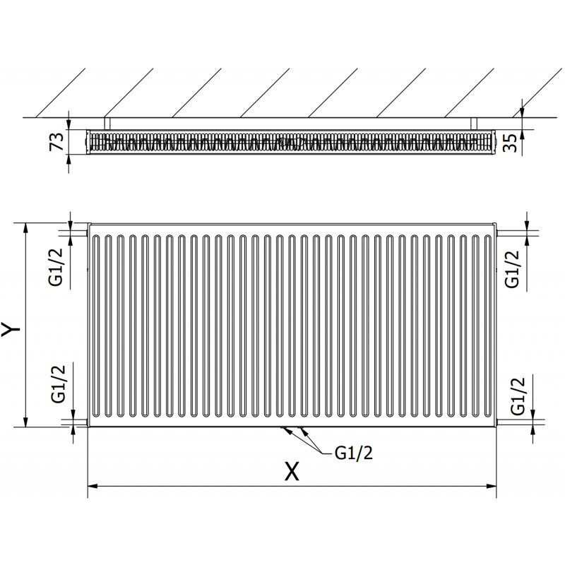 Mexen CC21 grzejnik płytowy 500 x 2800 mm, podłączenie dolne środkowe, 3101 W, biały - W6C21-050-280-00