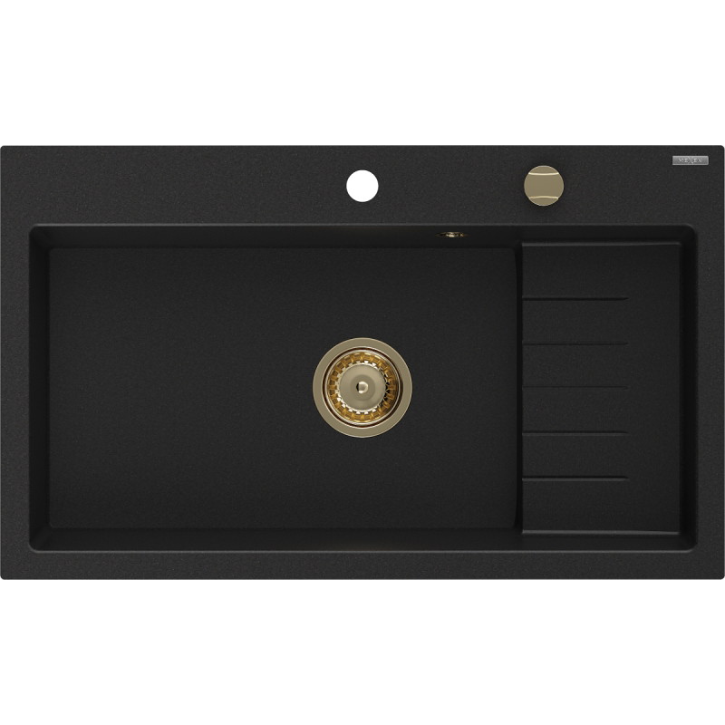 Mexen Omar granitni sudoper s jednom komorom 800 x 480 mm, crni, zlatni sifon - 6520801005-77-G