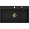 Mexen Omar granieten spoelbak 1-kamer 800 x 480 mm, zwart, gouden sifon - 6520801005-77-G