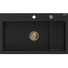 Mexen Omar Granitspüle, 1-beckig, 800 x 480 mm, schwarz, Siphon gold - 6520801005-77-G