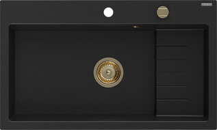 Mexen Omar granieten spoelbak 1-kamer 800 x 480 mm, zwart, gouden sifon - 6520801005-77-G