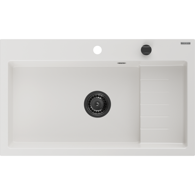 Mexen Omar évier en granit 1 bac 800 x 480 mm, blanc, siphon noir - 6520801005-20-B