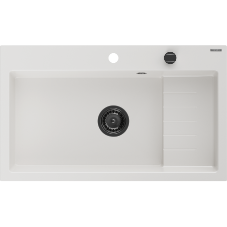 Mexen Omar Granitspüle 1-beckig 800 x 480 mm, weiß, schwarzer Siphon - 6520801005-20-B