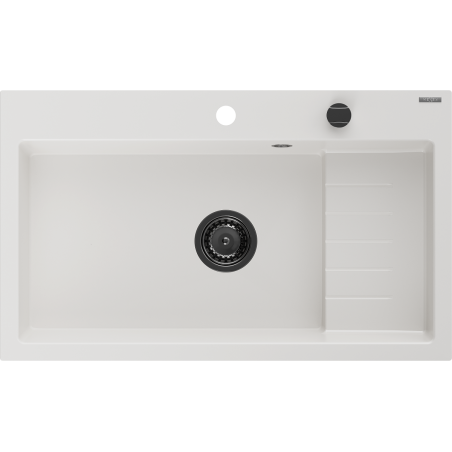 Mexen Omar lavello in granito a 1 vasca 800 x 480 mm, bianco, sifone nero - 6520801005-20-B