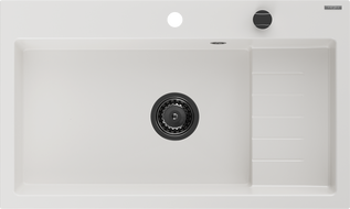 Mexen Omar lavello in granito a 1 vasca 800 x 480 mm, bianco, sifone nero - 6520801005-20-B