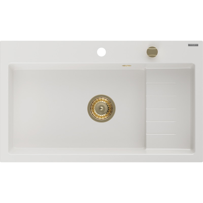 Mexen Omar graniitist köögivalamu, 1-kambriline, 800 x 480 mm, valge, kuldne sifoon - 6520801005-20-G