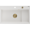 Mexen Omar fregadero de granito 1-cubeta 800 x 480 mm, blanco, sifón dorado - 6520801005-20-G