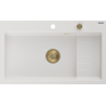 Mexen Omar granieten gootsteen 1-komoers 800 x 480 mm, wit, gouden sifon - 6520801005-20-G