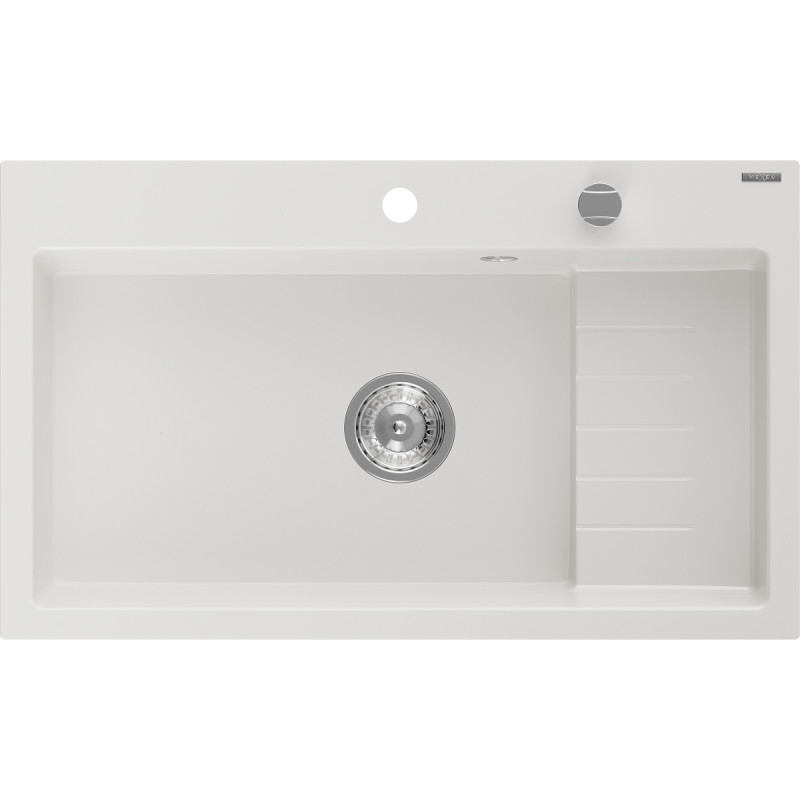 Mexen Omar granit gootsteen 1-komerig 800 x 480 mm, wit, sifon chroom - 6520801005-20