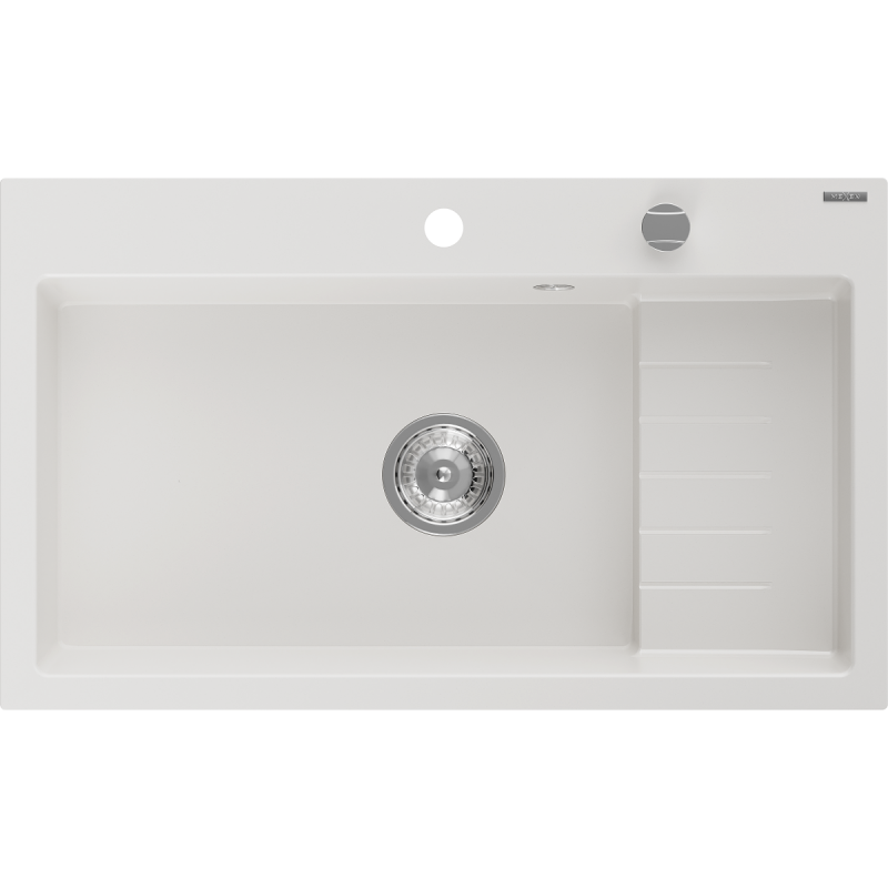 Mexen Omar νεροχύτης γρανίτης 1-διαμερίσματος 800 x 480 mm, λευκός, σιφόνι