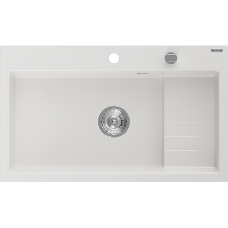 Mexen Omar fregadero de cocina de granito 1-cámara 800 x 480 mm, blanco, sifón cromado - 6520801005-20