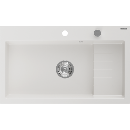 Mexen Omar Granitspüle 1-beckig 800 x 480 mm, weiß, Chrom-Siphon - 6520801005-20