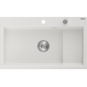 Mexen Omar fregadero de cocina de granito 1-cámara 800 x 480 mm, blanco, sifón cromado - 6520801005-20