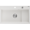 Mexen Omar granīta izlietne ar 1 nodalījumu, 800 x 480 mm, balta, hroma sifons - 6520801005-20