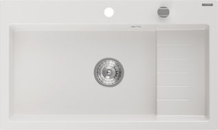Mexen Omar évier de cuisine en granit 1 bac 800 x 480 mm, blanc, siphon chromé - 6520801005-20