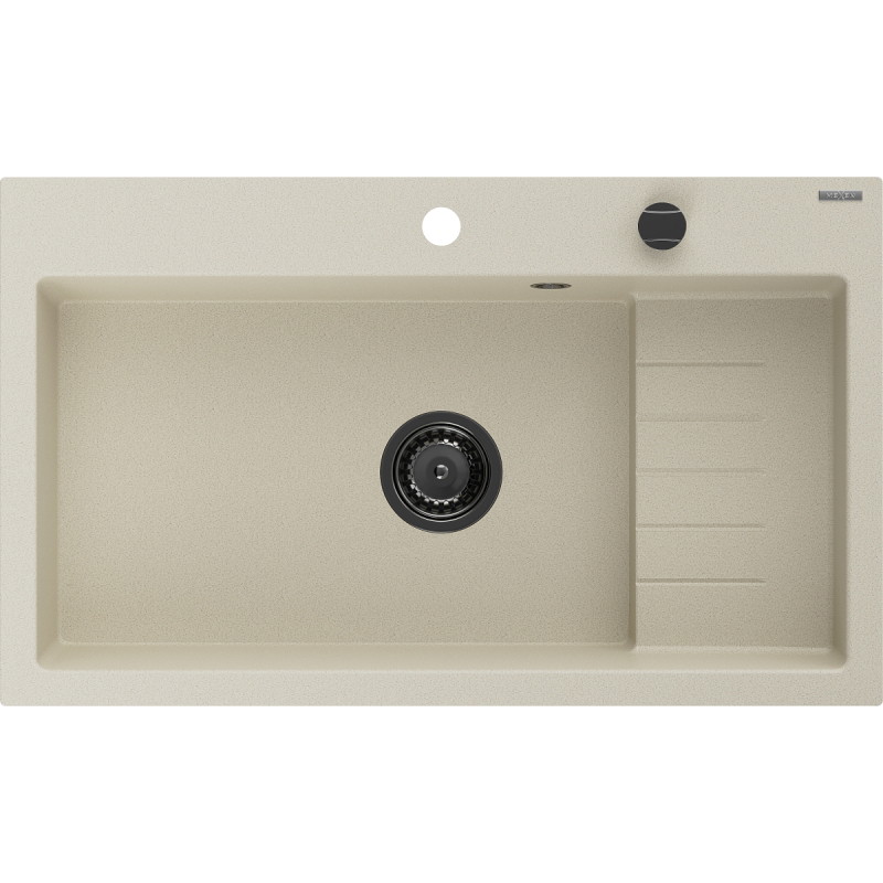 Mexen Omar granitni sudoper s jednom komorom 800 x 480 mm, bež, crni sifon - 6520801005-69-B