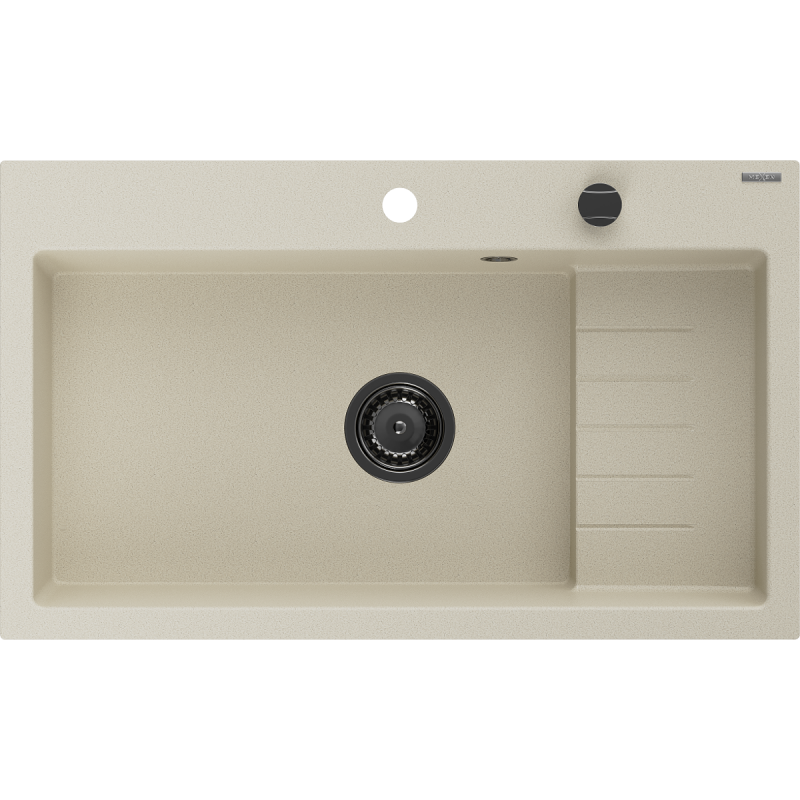 Mexen Omar Granitspüle 1-Becken 800 x 480 mm, beige, schwarzer Siphon - 6520801005-69-B