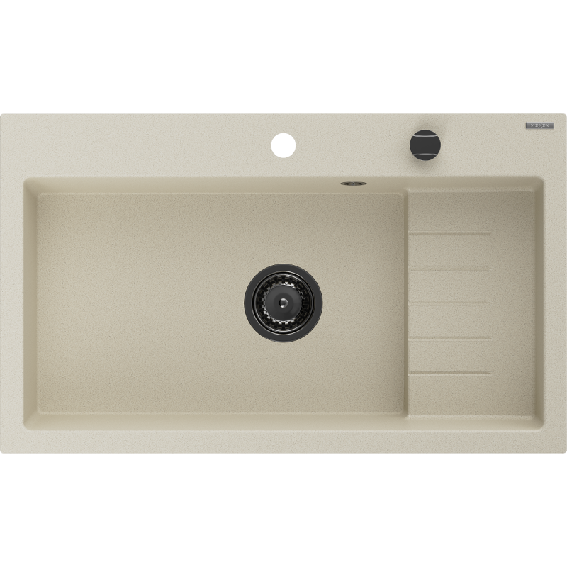 Mexen Omar Granitspüle 1-beckig 800 x 480 mm, beige, schwarzer Siphon - 6520801005-69-B