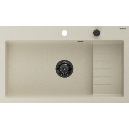 Mexen Omar granieten spoelbak 1-komorige 800 x 480 mm, beige, zwarte sifon - 6520801005-69-B