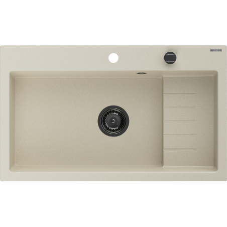 Mexen Omar Granitspüle 1-beckig 800 x 480 mm, beige, schwarzer Siphon - 6520801005-69-B