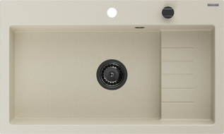Mexen Omar Granitëspëll 1-Kammer 800 x 480 mm, beige, schwaarze Siphon - 6520801005-69-B