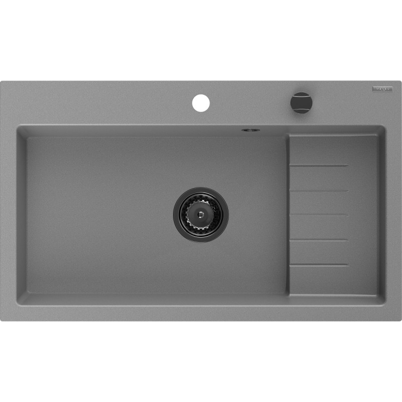Mexen Omar granitni sudoper s jednom komorom 800 x 480 mm, sivi, crni sifon - 6520801005-71-B