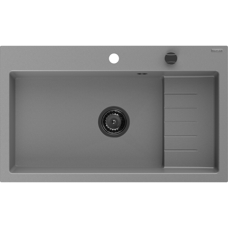 Mexen Omar Granitspüle 1-Becken 800 x 480 mm, grau, Siphon schwarz - 6520801005-71-B