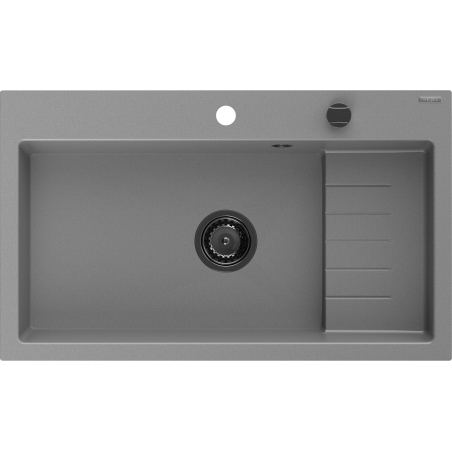 Mexen Omar Granitspüle 1-Becken 800 x 480 mm, grau, Siphon schwarz - 6520801005-71-B