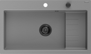 Mexen Omar Granitspüle 1-Becken 800 x 480 mm, grau, Siphon schwarz - 6520801005-71-B
