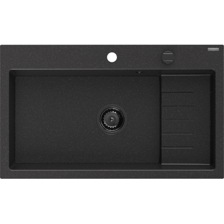 Mexen Omar granitni sudoper s jednom komorom 800 x 480 mm, crni/srebrni metalik, crni sifon - 6520801005-73-B