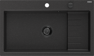 Mexen Omar lavello in granito 1-vasca 800 x 480 mm, nero/argento metallico, sifone nero - 6520801005-73-B