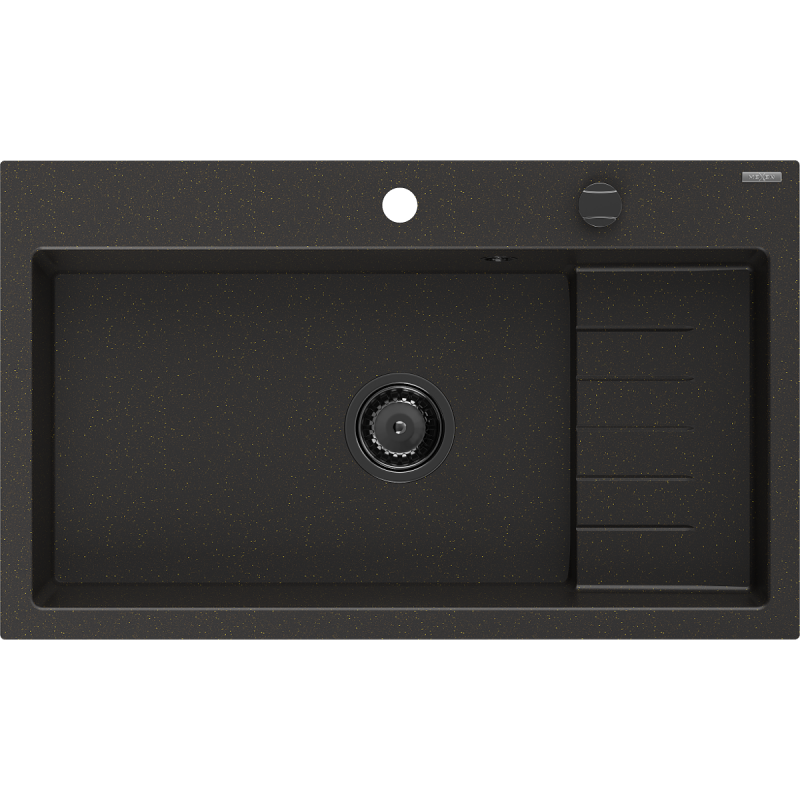 Mexen Omar νεροχύτης γρανίτη 1-θαλάμου 800 x 480 mm, μαύρο/χρυσό μεταλλικό, μαύρο