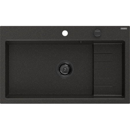 Mexen Omar Granitspüle 1-Becken 800 x 480 mm, Schwarz/Gold Metallic, Schwarzer Siphon - 6520801005-75-B