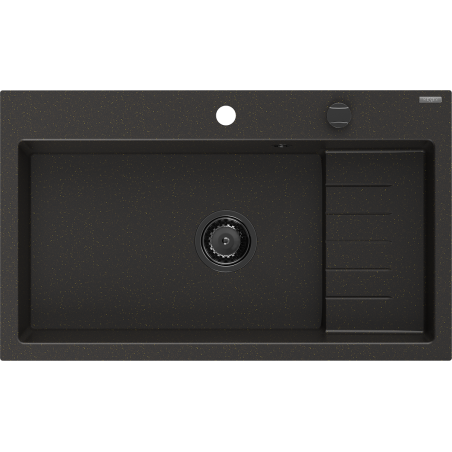 Mexen Omar lava-loiça em granito de 1 câmara 800 x 480 mm, preto/dourado metálico, sifão preto - 6520801005-75-B