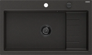 Mexen Omar évier en granit 1 bac 800 x 480 mm, noir/doré métallisé, siphon noir - 6520801005-75-B