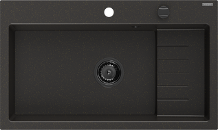 Mexen Omar lavello in granito a 1 vasca 800 x 480 mm, nero/oro metallico, sifone nero - 6520801005-75-B