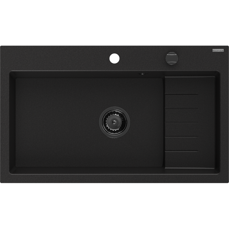 Mexen Omar granieten spoelbak 1-komor 800 x 480 mm, zwart, zwarte sifon - 6520801005-77-B