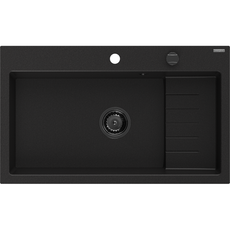 Mexen Omar Granitspüle 1-becken 800 x 480 mm, schwarz, Siphon schwarz - 6520801005-77-B
