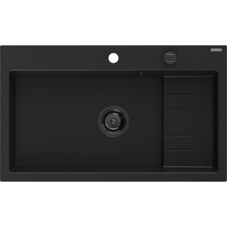 Mexen Omar granitno pomivalno korito z 1 posodo 800 x 480 mm, črno, črni sifon - 6520801005-77-B