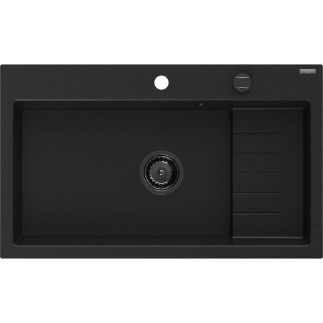Mexen Omar Granitspüle 1-becken 800 x 480 mm, schwarz, Siphon schwarz - 6520801005-77-B