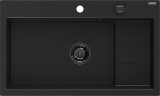 Mexen Omar Granitspüle 1-becken 800 x 480 mm, schwarz, schwarzer Siphon - 6520801005-77-B