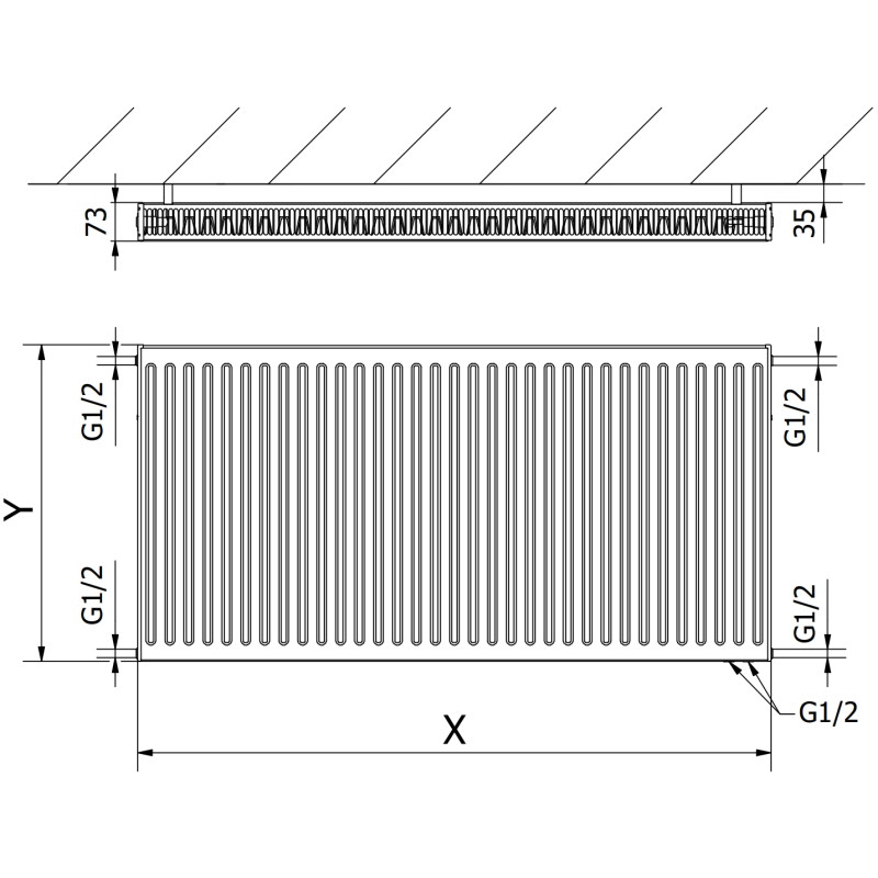 Mexen CV21 paneelradiaator 400 x 800 mm, alumine ühendus, 741 W, must - W621-040-080-70