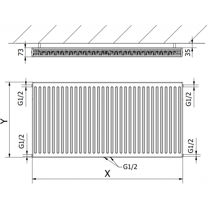 Mexen CC21 grzejnik płytowy 600 x 3000 mm, podłączenie dolne środkowe, 3846 W, biały - W6C21-060-300-00