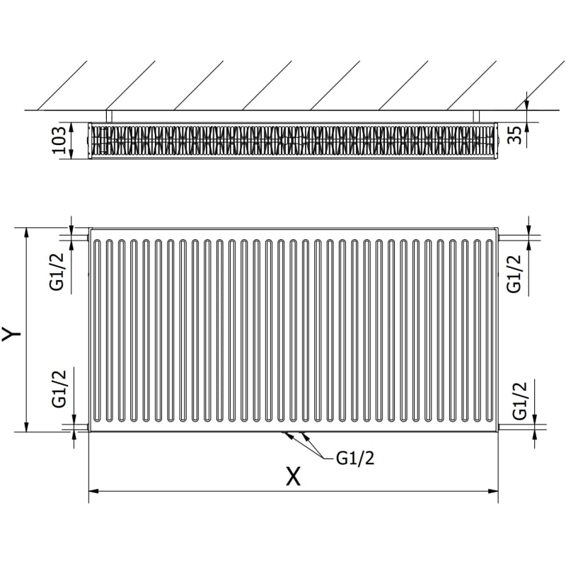 Mexen CC22 plaatradiaator 300 x 2800 mm, alumine keskühendus, 2613 W, valge - W6C22-030-280-00