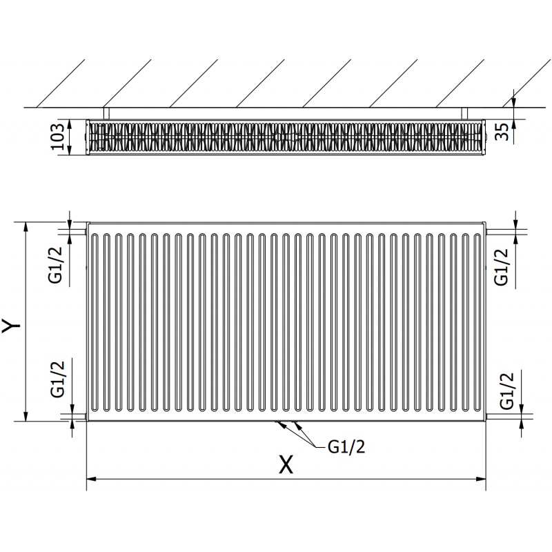 Mexen CC22 levypatteri 400 x 2200 mm, alempi keskiliitäntä, 2608 W, valkoinen - W6C22-040-220-00