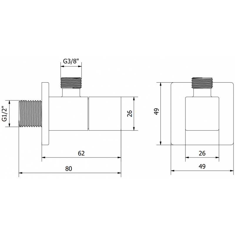 Mexen S hoekventiel voor kraan 1/2"x3/8", zwart - 79971-70