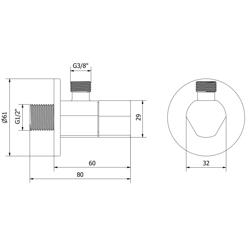 Mexen T kutni ventil za slavinu 1/2"x3/8", krom - 79973-00